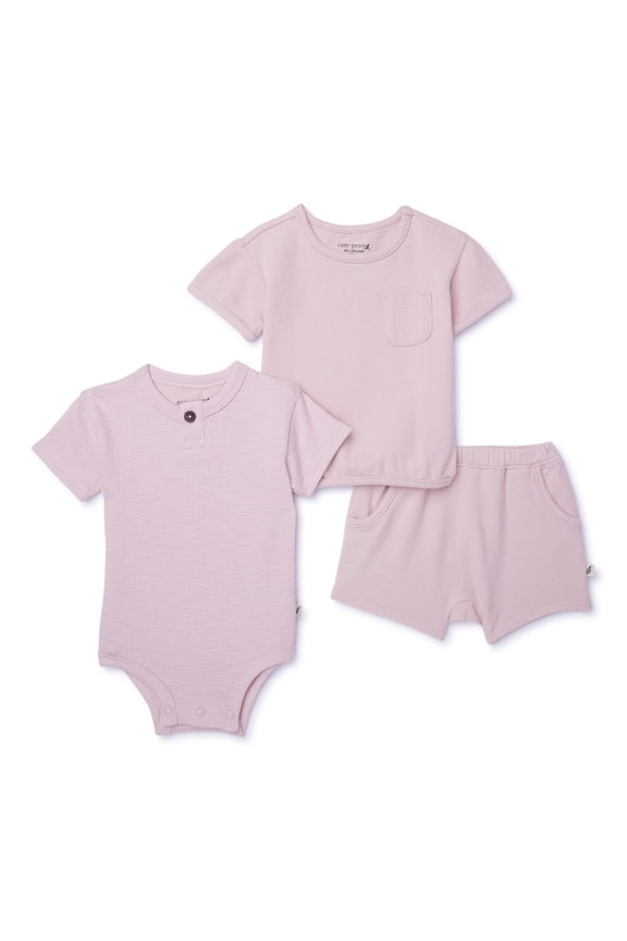 Baby Short Sleeve Tops and Short Outfit Set, 3-Piece, Sizes 0-24 Months