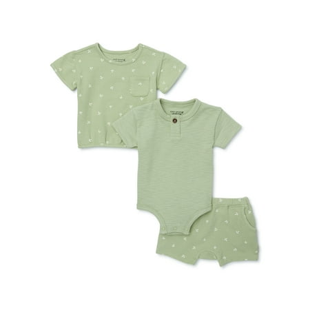 easy-peasy Baby Unisex Short Sleeve Tops and Short Outfit Set, 3-Piece, Sizes 0-24 Months