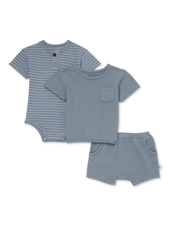 easy-peasy Baby Short Sleeve Tops and Short Outfit Set, 3-Piece, Sizes 0-24 Months