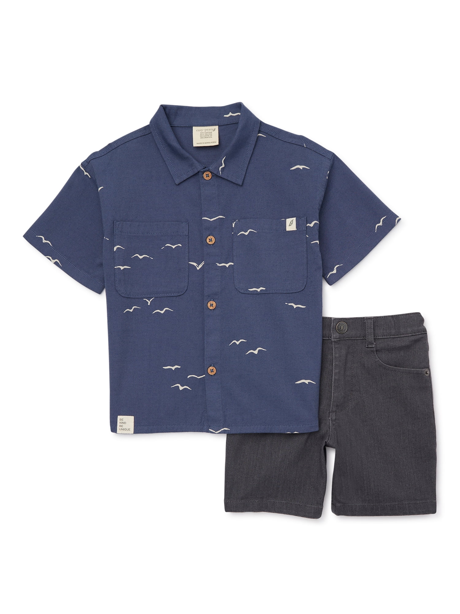 easypeasy Baby and Toddler Boys Print Camp Shirt and Shorts Outfit Set