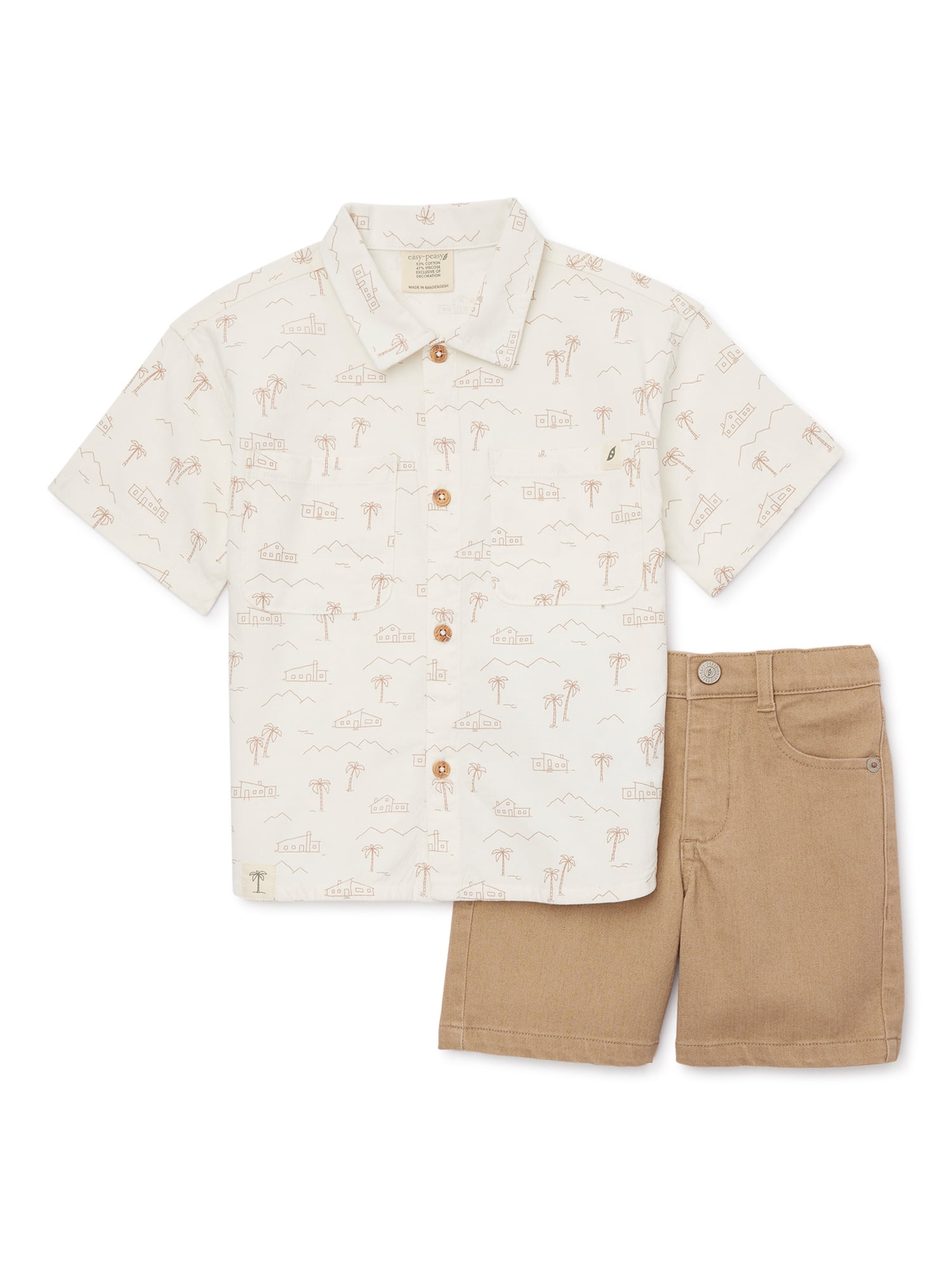 easypeasy Baby and Toddler Boys Print Camp Shirt and Shorts Outfit Set