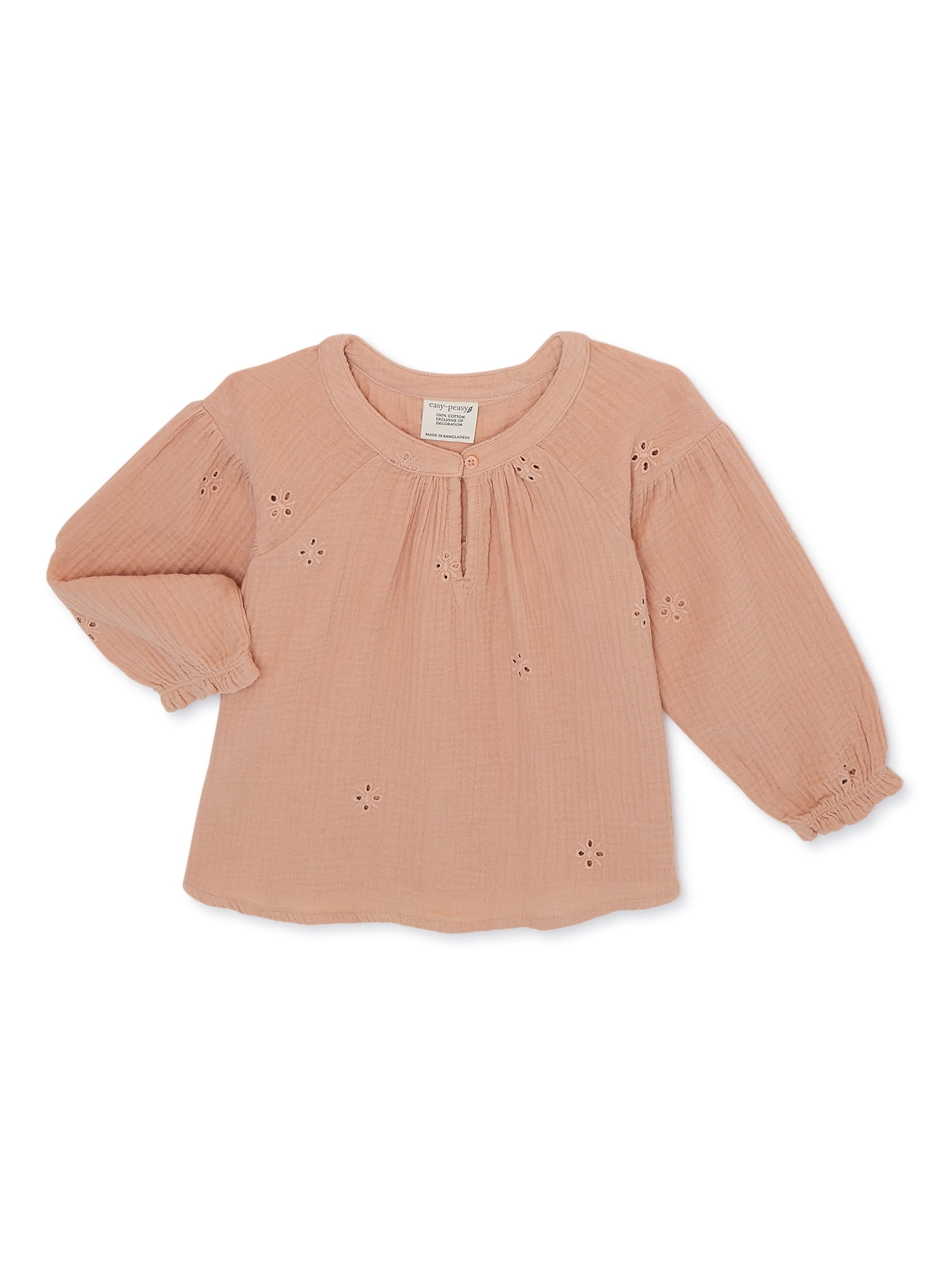 easypeasy Baby and Toddler Girl Long Sleeve Blouse, Sizes 12 Months2T
