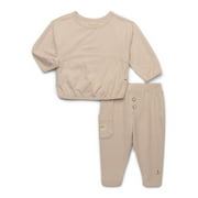 easy-peasy Baby Slub Loose Knit Sweatshirt and Jogger Pant with Side Pocket Set, 2-Piece, Sizes 0-24 Months