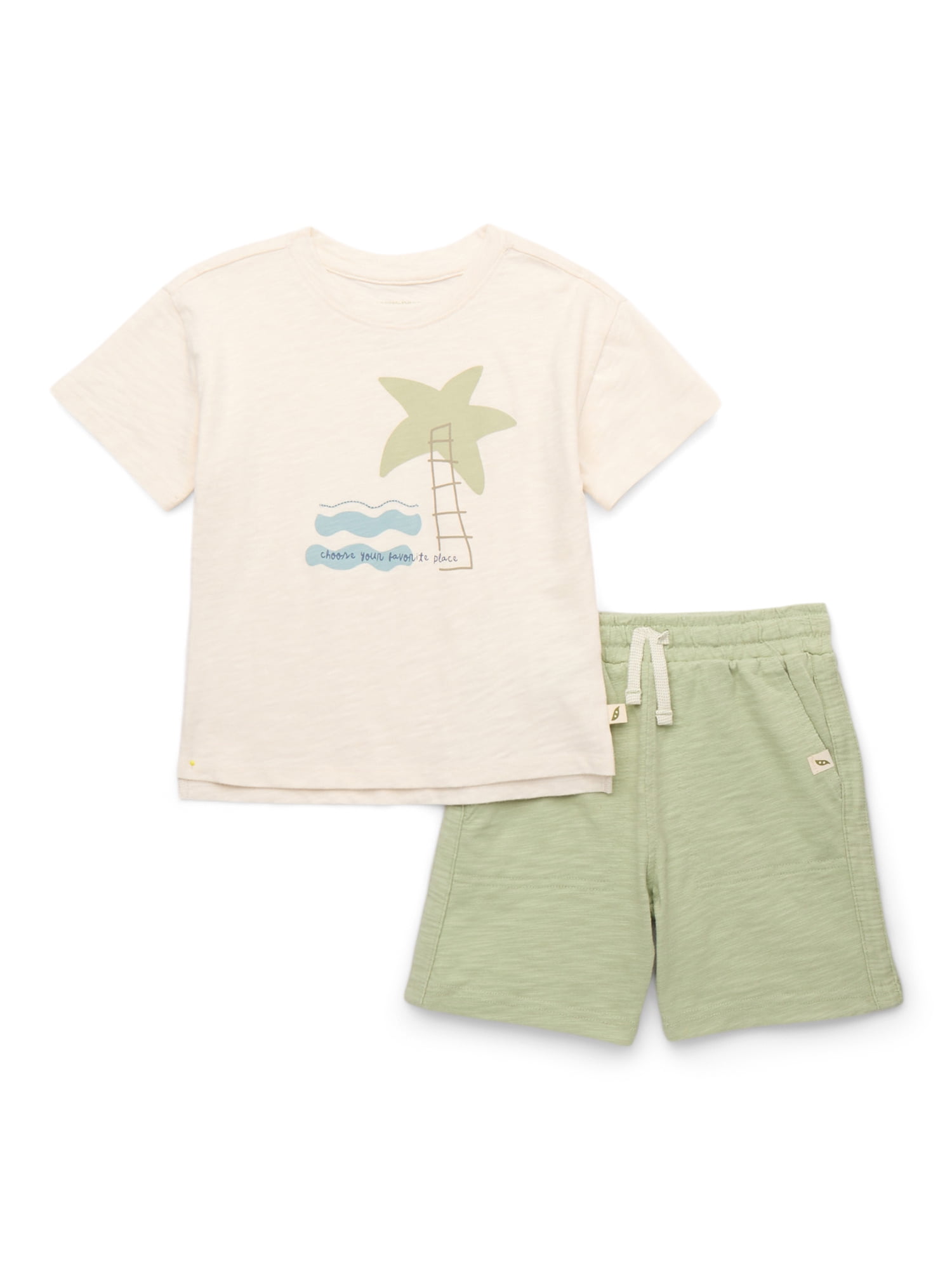 easy-peasy Toddler Boys Organic Cotton Graphic Tee & Pocket Shorts Set, 2-Piece, Sizes 18M-5T