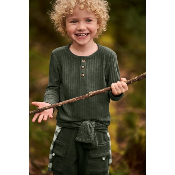 easy-peasy Toddler Boy Ribbed Henley with Long Sleeves, Sizes 18M-5T