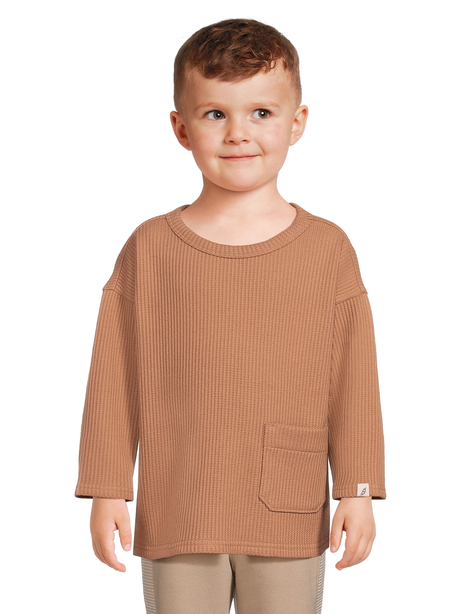 easy-peasy Toddler Boy's Waffle Texture Long Sleeve Boxy T-Shirt