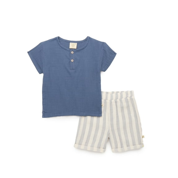 easy-peasy Toddler Boys Organic Gauze Henley Tee & Shorts Set, 2-Piece, Sizes 18M-5T