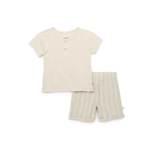 easy-peasy Toddler Boys Organic Gauze Henley Tee & Shorts Set, 2-Piece, Sizes 18M-5T