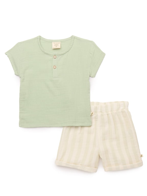 Toddler Boys Organic Gauze Henley Tee & Shorts Set, 2-Piece, Sizes 18M-5T