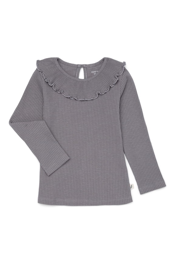 easy-peasy Toddler Girl Long Sleeve Rib Ruffle T-Shirt, Sizes 18M-5T