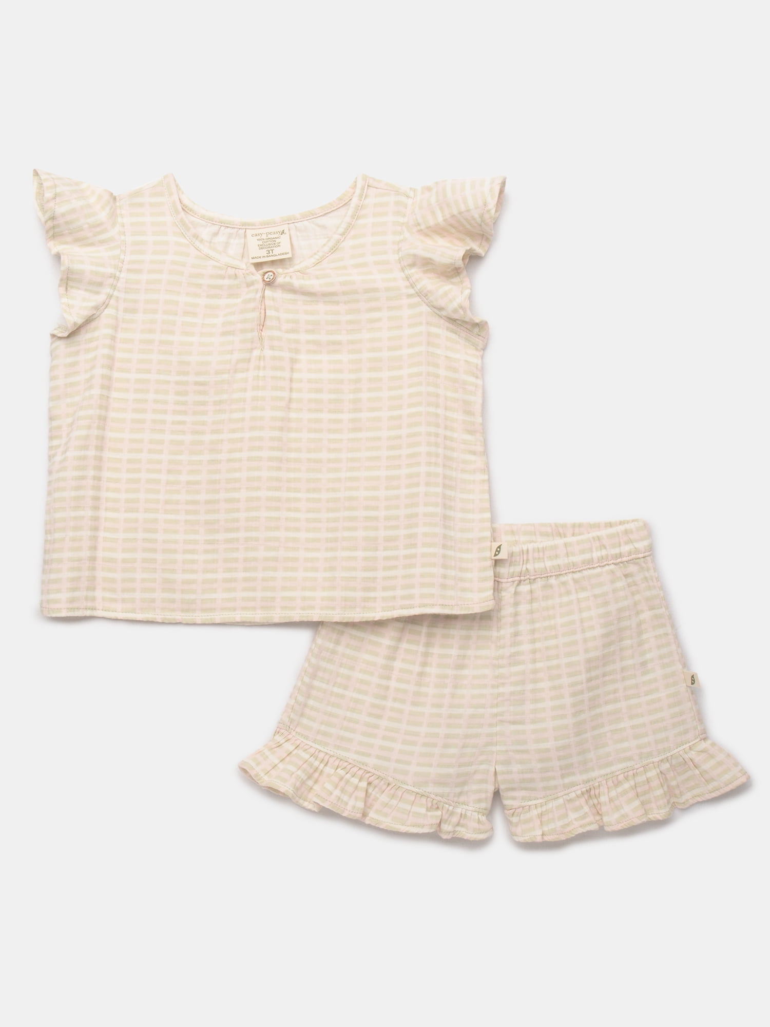 easy-peasy Toddler Girls Organic Dobby Check Ruffle Top & Shorts Set, 2-Piece, Sizes 18M-5T