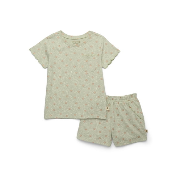 easy-peasy Toddler Girls Organic Jersey Sleeve Tee & Scallop Shorts Set, 2-Piece, Sizes 18M-5T