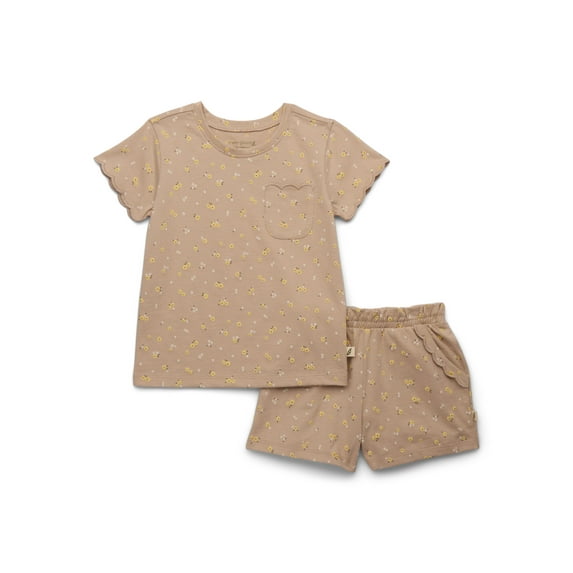 easy-peasy Toddler Girls Organic Jersey Sleeve Tee & Scallop Shorts Set, 2-Piece, Sizes 18M-5T