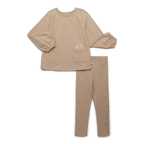 easy-peasy Toddler Girls Organic Raglan Top with Long-Sleeves & Rib Leggings Set, 2-Piece, Sizes 18M-5T