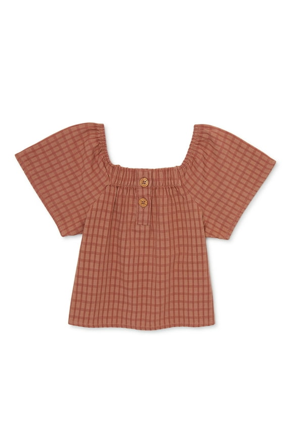 Toddler Girls Short Sleeve Henley Blouse, Sizes 12 Months - 5T
