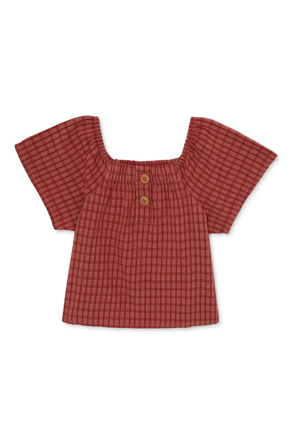 Toddler Girls Short Sleeve Henley Blouse, Sizes 12 Months - 5T