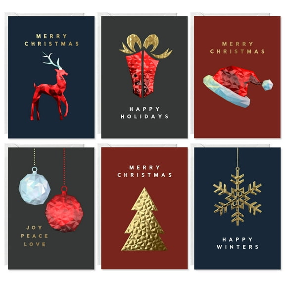 easykart labels 18 Christmas Greeting Card Assortment With Envelopes 5.5 x 4 inch ,Gold Foil With 3D Embossing