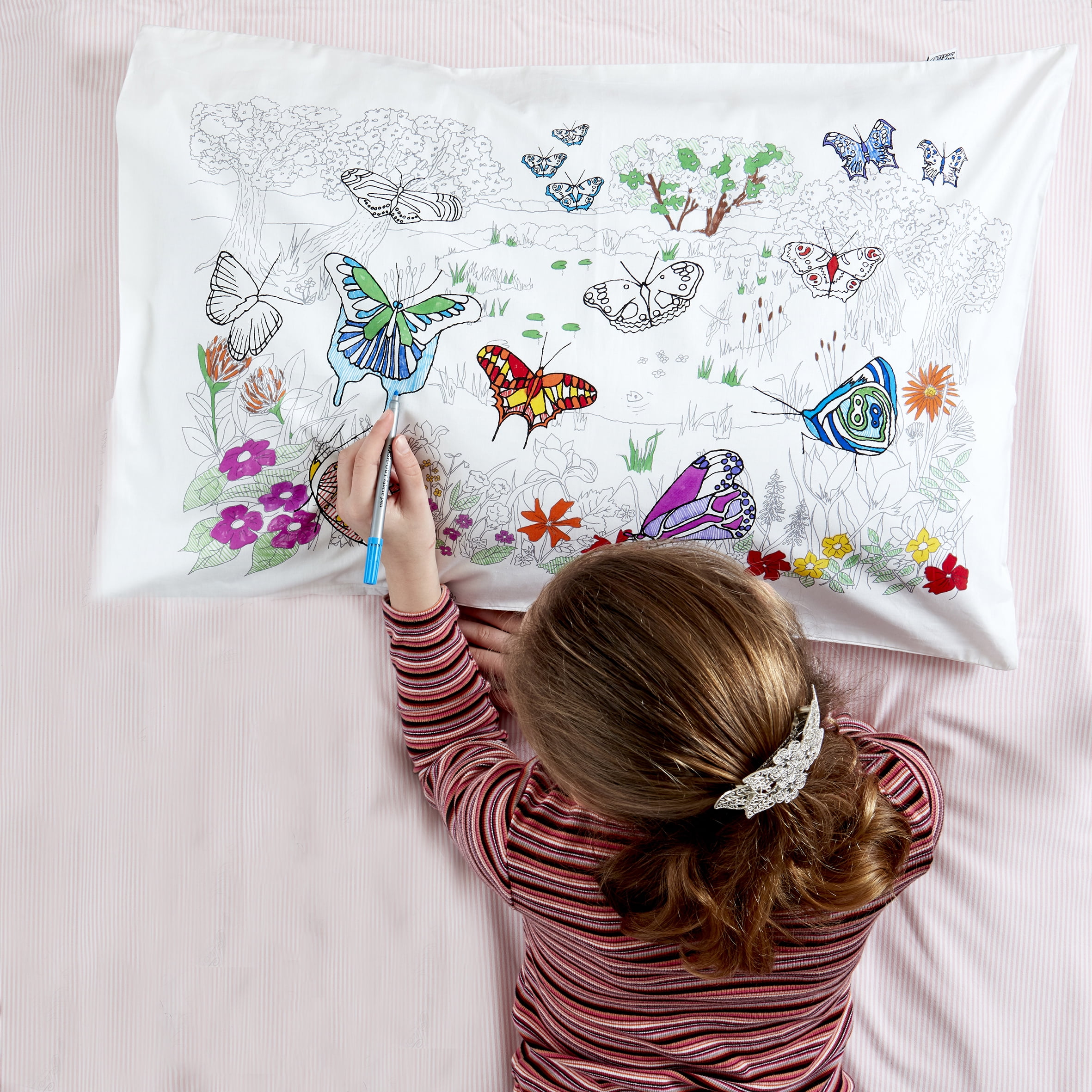 Butterfly Color-In Cotton Pillowcase with Washable Markers
