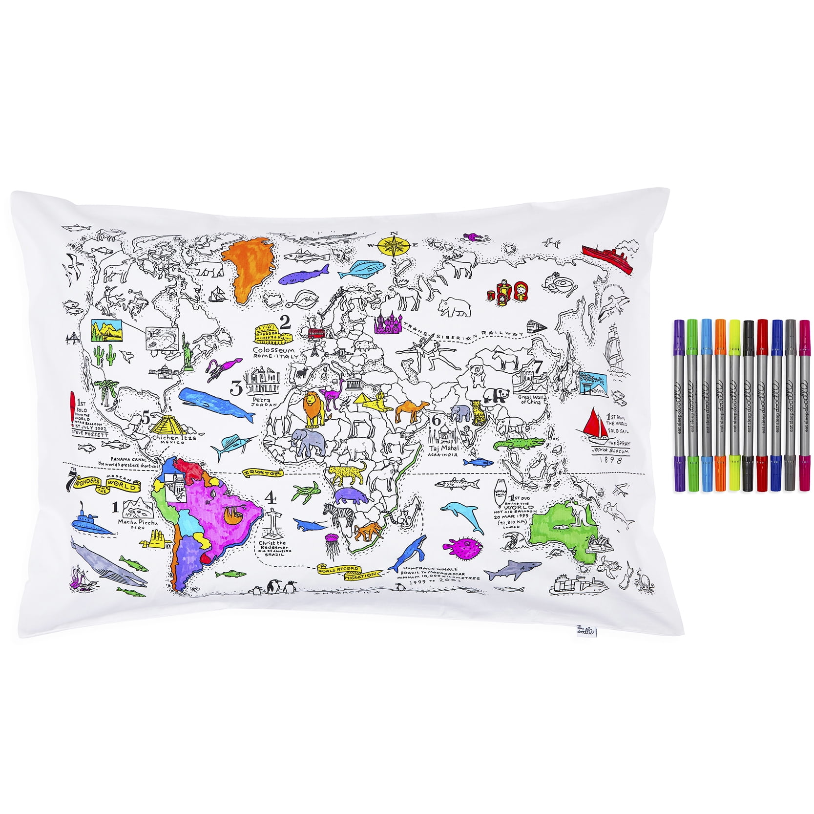 World Map Colour In Cotton Pillowcase World Map Colour In Cotton Pillowcase