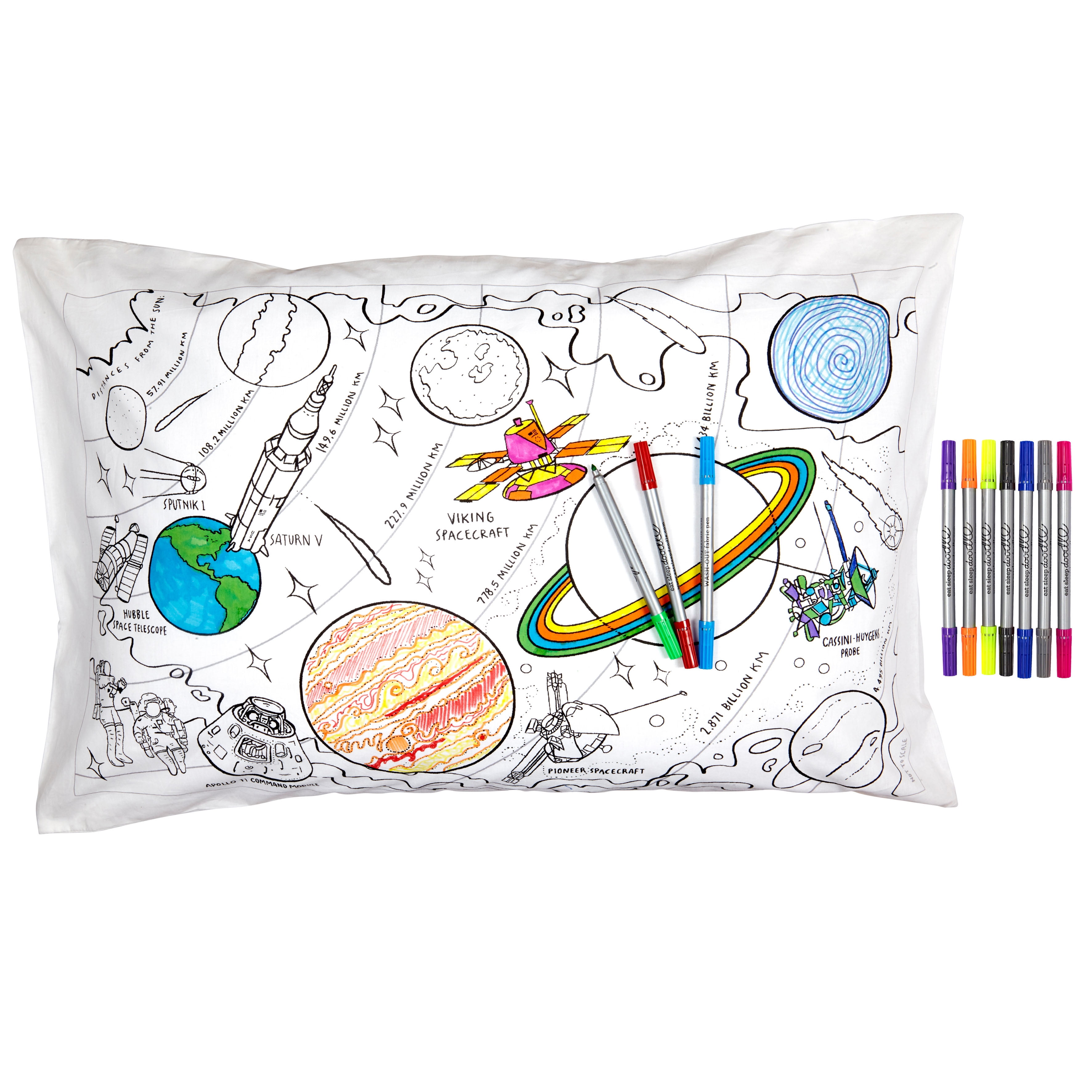 Space Explorer Color-in Cotton Pillowcase with Washable Markers