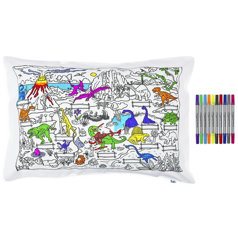 Dinosaur Colour In Cotton Pillowcase Dinosaur Colour In Cotton Pillowcase