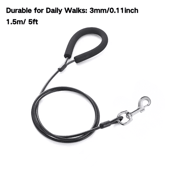 Heavy Duty Dog Leash with Soft Padded Handle, 3 & 4mm Steel Cable, Chew Proof Waterproof Metal Leash for Large Medium Dogs, Anti-Pull Training Lead, 360° Swivel Attachment(0.11 In x 59 In)