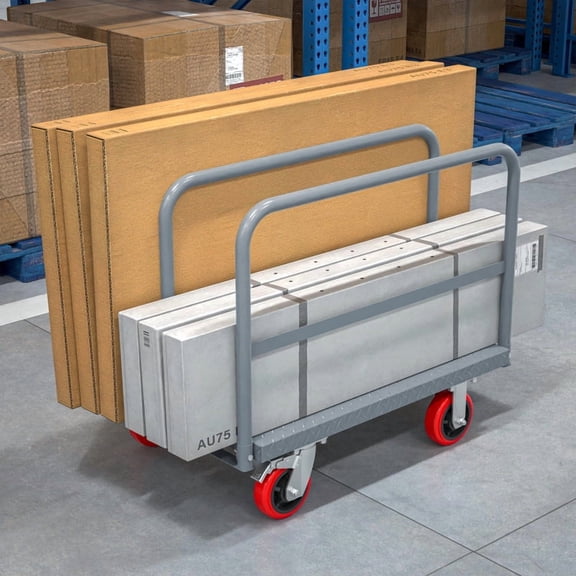 eavy Duty Steel Panel Truck, 2000lbs Capacity, Flat Cart with 6" Swivel Brake Casters, 3 Side Handrails, Ideal for Warehouse, Garage, and Logistics (36" x 24")