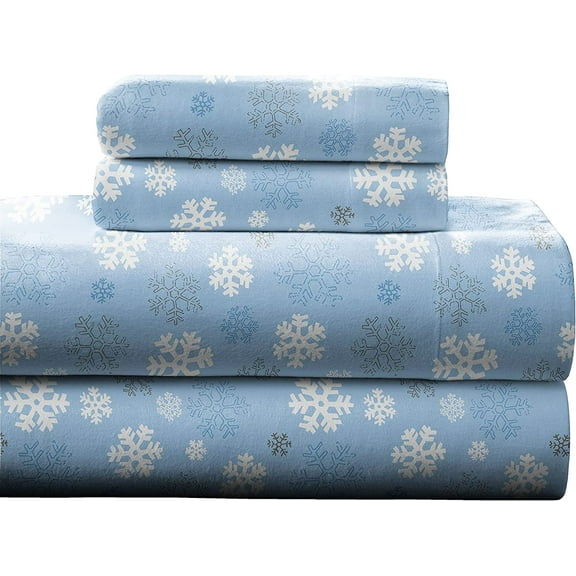 eay Weigt Flannel Seet Set, Queen, Snow Flakes - Warm & Cozy - 100% Cotton Flannel Pre-Srunk -170 GSM -Deep Pockets -Easy Fit Elastic All Around-Comfy Double Brused