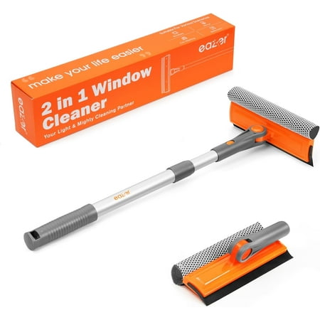 eazer Professional Window Squeegee, 2-in-1 Rotatable Squeegee for Window Cleaning Kit, Window Cleaner Tool, Window Washing Equipment Kit with Extension Pole (20''-30'') for Shower/Windshield