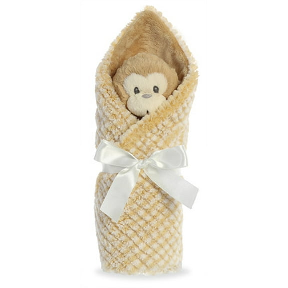 Ebba Baby Little Pitter Pattern Monkey Rattle 8.5" & Swaddle Blanket 18"