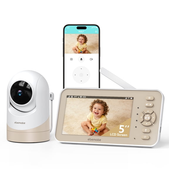ebemate Video Baby Monitor Camera with 5" LCD Screen Video & Audio No Glow Night Vision,2-Way Talk Audio Cam Baby Monitoring 1500FT Range EBE50P
