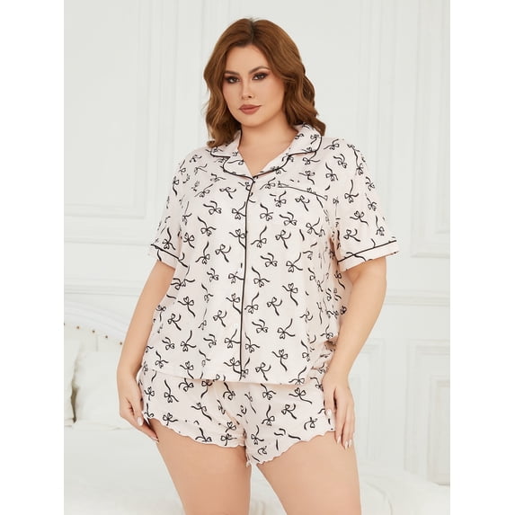 ebukurty Plus Size Pajama Sets for Women 2 Piece Short Sleeves V-neck Sleepwear, Sizes 1XL-6XL Valentines Day Pajamas