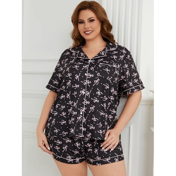 ebukurty Plus Size Valentines Pajama Sets for Women 2 Piece Short Sleeves V-neck Sleepwear, Sizes 1XL-6XL
