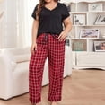 thumbnail image 1 of ebukurty Plus Size Pajama Sets for Women 2 Piece Short Sleeves V-neck Red Plaid Sleepwear Sizes 1XL-4XL, 1 of 10