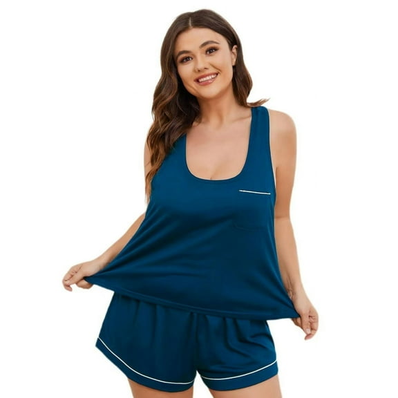 ebukurty Plus Size Pajama Set for Women 2 Piece U-neck Sleeveless Sleepwear, Sizes 1XL-4XL