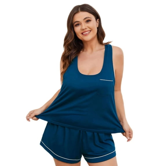 ebukurty Plus Size Pajama Set for Women 2 Piece U-neck Sleeveless Sleepwear, Sizes 1XL-4XL