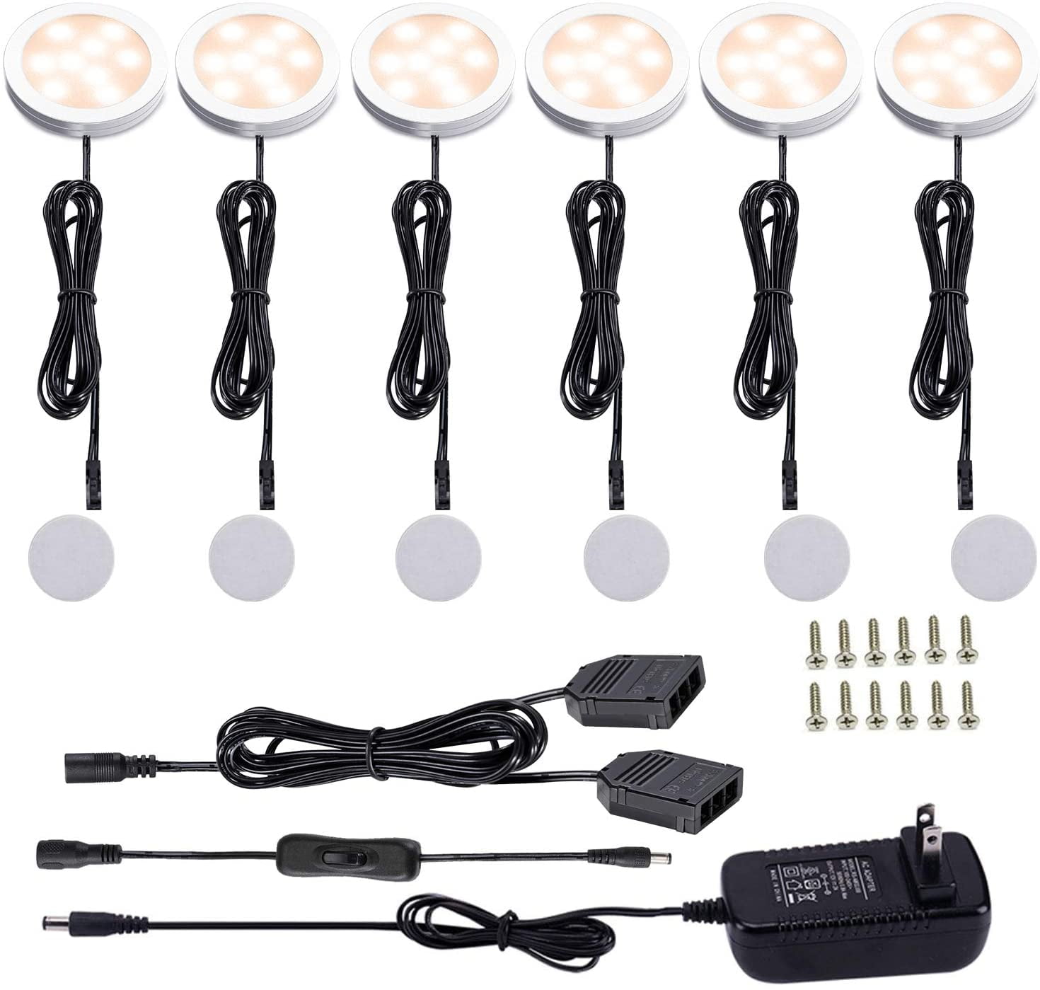ebyiybnio 12V LED Under Cabinet Lights Kit 6 Pack Black Cord Aluminum ...