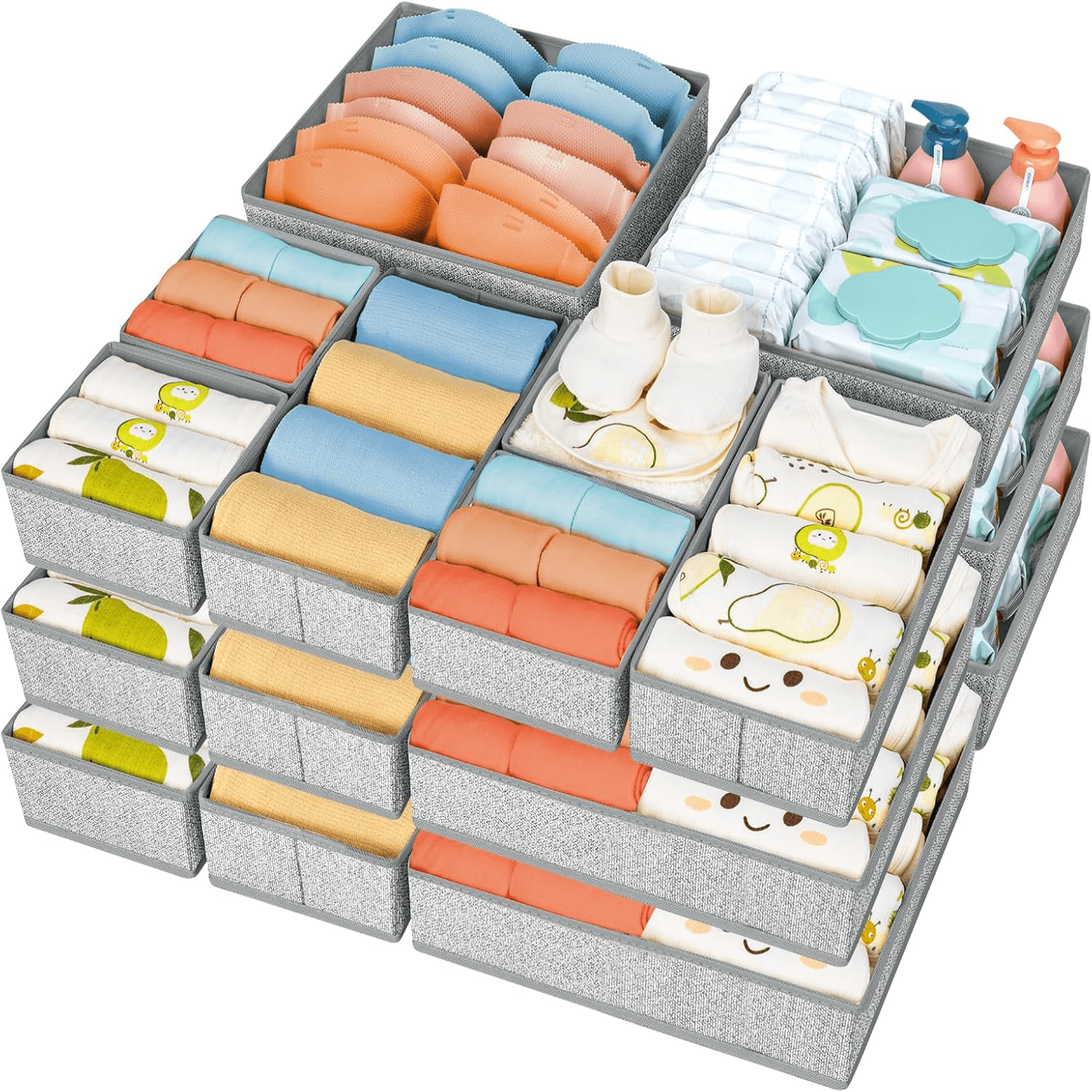 12 Pack Drawer Organizers For Clothes - Foldable Fabric Bins For Baby Clothes, Socks & Underwear, Beige Dresser Organizer