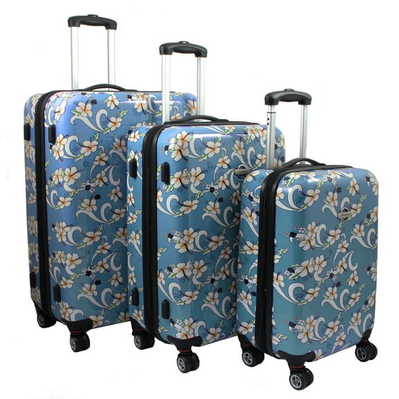 ecWorld Enterprises, Inc. Sky Blue Tropical Flower 3-piece Lightweight Expandable Hardside Spinner Luggage Set