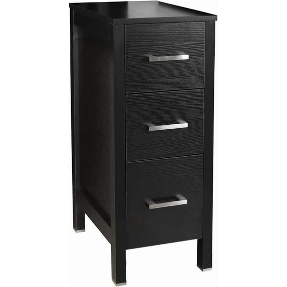 eclife 12" Bathroom Vanity Side Cabinet Floor Freestanding Cabinet W/3 Drawers & Wood Frame, Space Saver Storage Organizer for Bathroom (Black)
