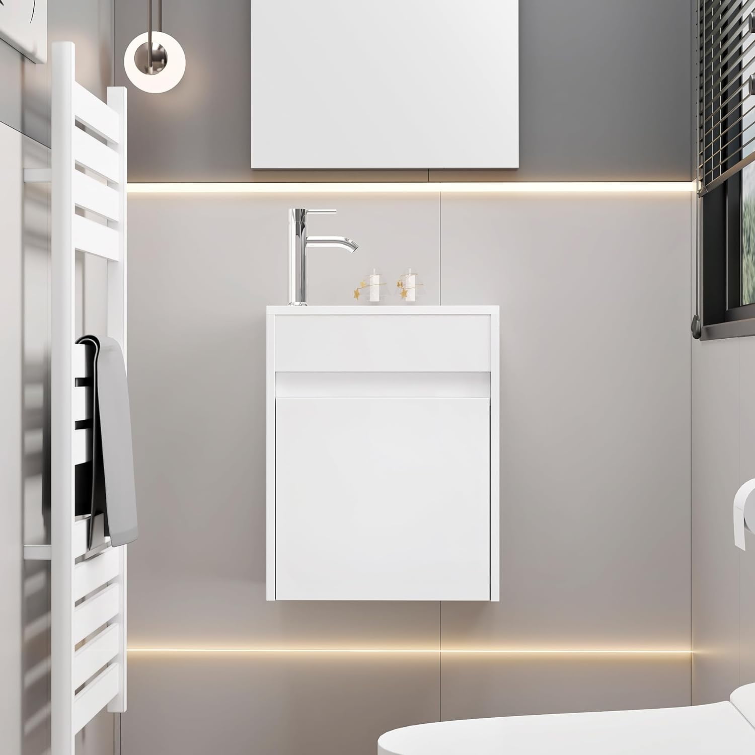 eclife 16" Small Bathroom Vanity Sink Combo, Modern Painted Wall ...
