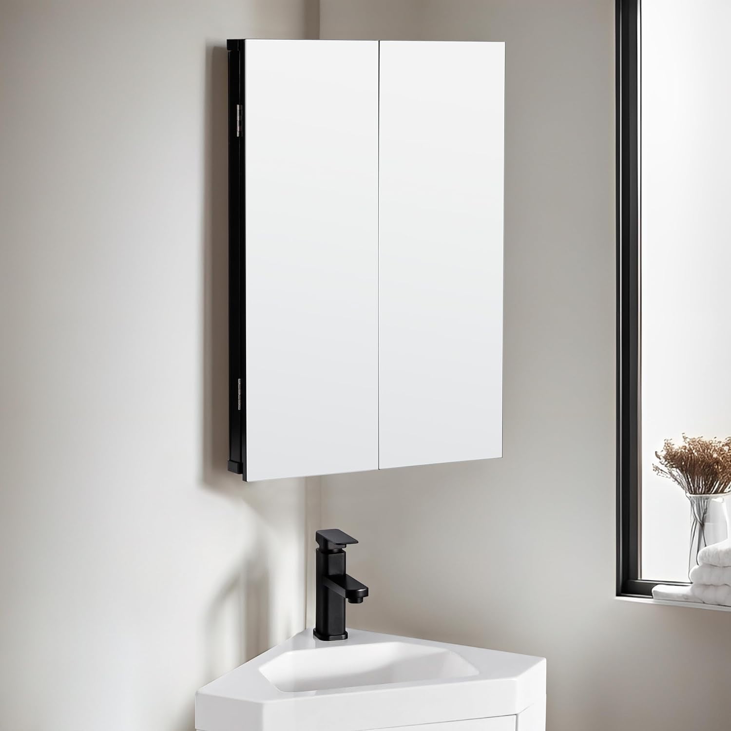 eclife 24" Bathroom Corner Medicine Cabinet W/Mirror, Double Doors ...