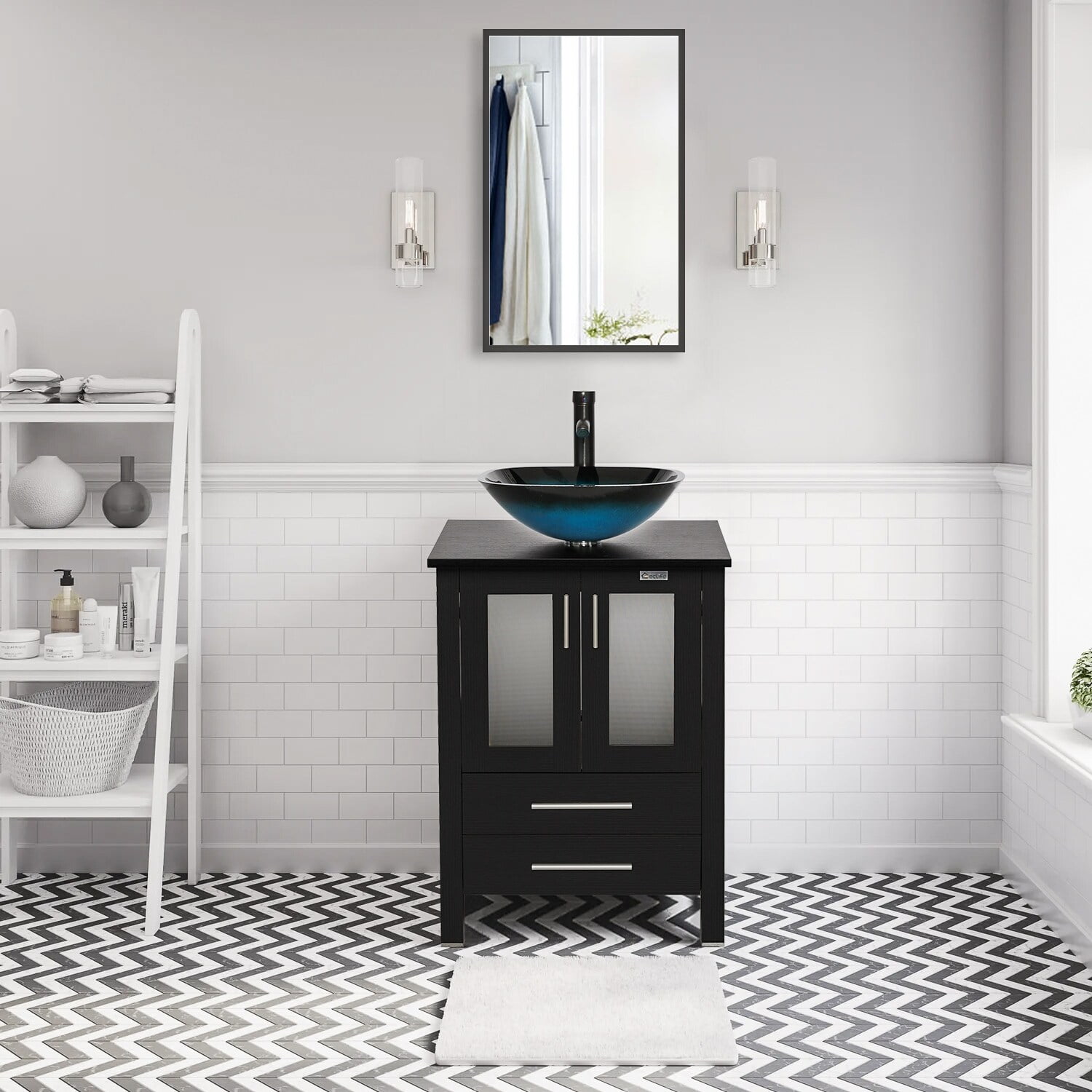 eclife 24" Classical Bathroom Vanity Set with Tempered Glass Vessel