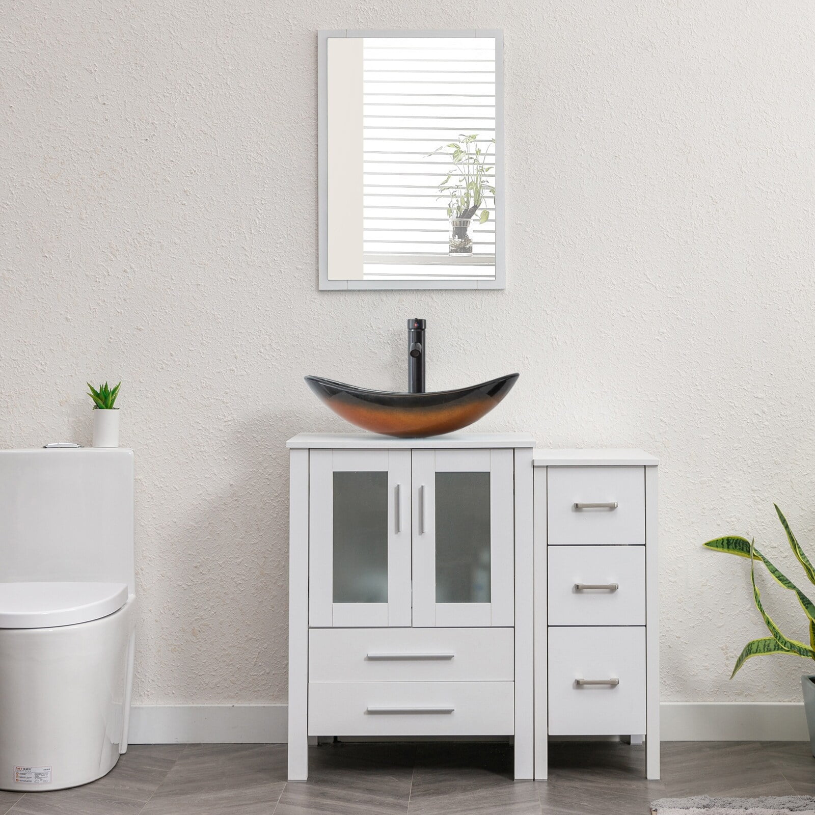 eclife 36" White Bathroom Vanity Sink Set with Side Vessel Sink