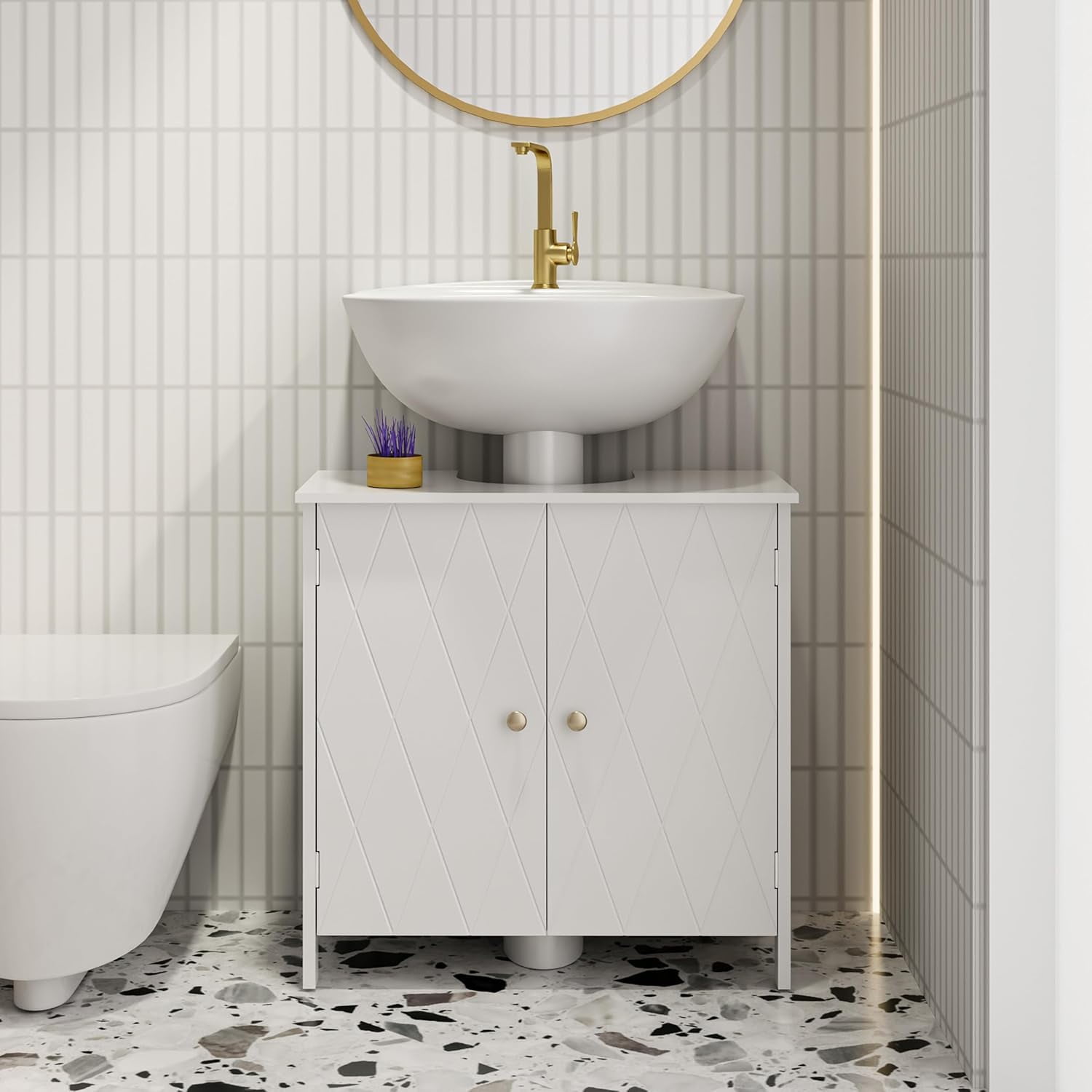 eclife Bathroom Pedestal Sink Storage Cabinet with Modern Linear Design ...