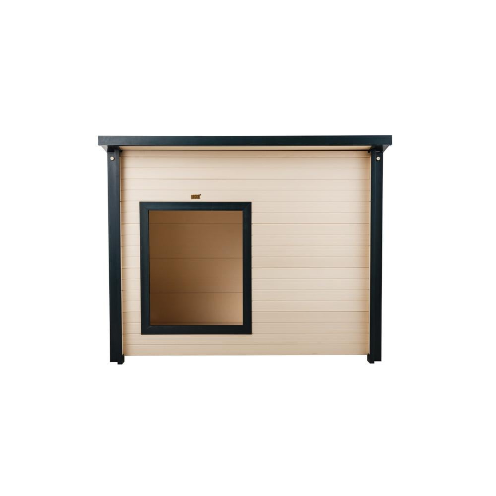 Medium Beige and Black Insulated Plastic Dog House with Raised Floor