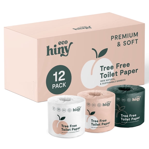 ecoHiny Premium & Soft Bamboo Toilet Paper | 12 Mega Rolls, 3 Ply & 350 Sheets | Tree Free Toilet Tissues | Plastic Free Packaging