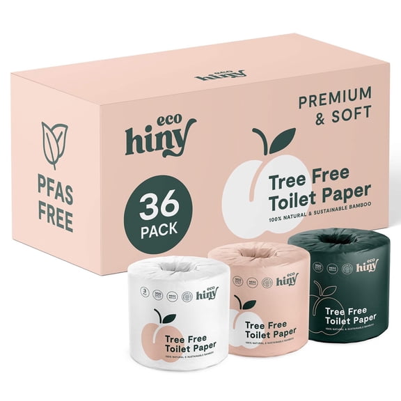 ecoHiny Premium & Soft Bamboo Toilet Paper | 36 Mega Rolls, 3 ply & 350 Sheets | Tree Free Toilet Tissues | Plastic Free Packaging