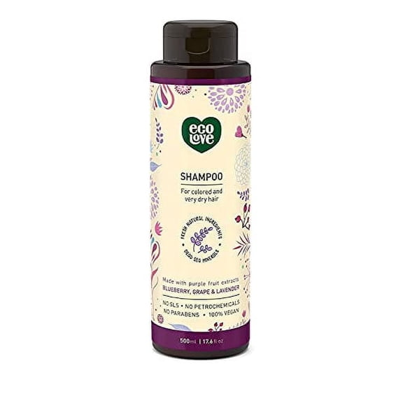 ecoLove - Natural Sulfate Free Shampoo, Chemical Free, Vegan & Cruelty Free Shampoo for Color Treated Hair, Very Dry & Damaged Hair, Organic Lavender shampoo, No SLS or Parabens, 17.6 oz