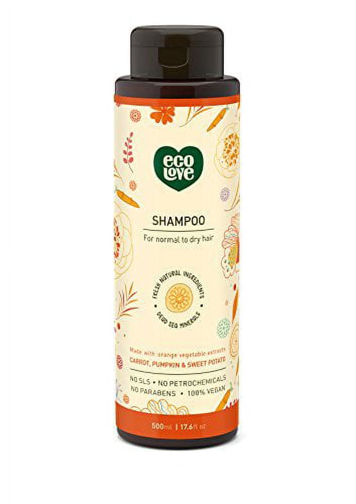 ecoLove - Natural Sulfate Free Shampoo, Chemical Free, Vegan & Cruelty Free Shampoo, Natural Dry Shampoo for Women, Organic Carrot and Pumpkin Shampoo, No SLS or Parabens, 17.6 oz